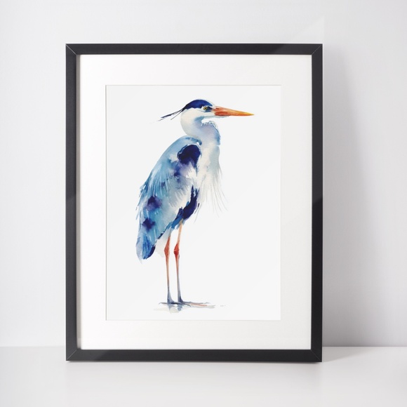 Watercolor Heron Portrait Wall Art Print Poster, Unframed - Picture 3 of 6